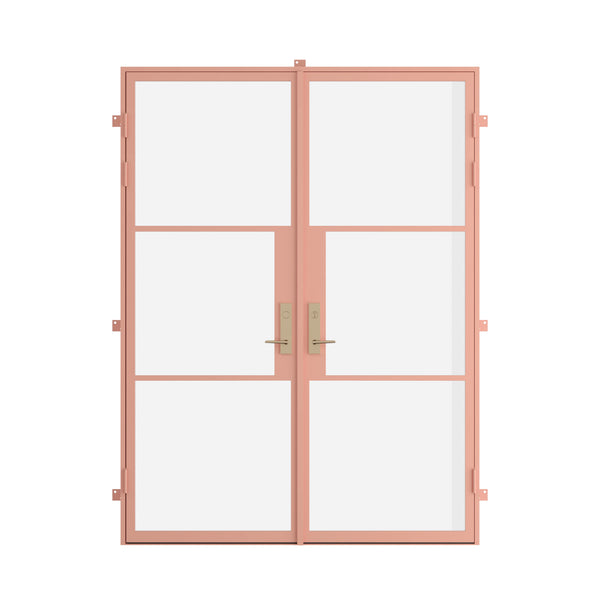 double flat steel entry door in Sunset Pink finish