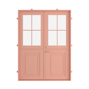 Dutch steel door with kickplate and paneled glass upper section in a slim architectural steel frame
