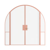 Air Grand interior double steel doors with sidelights and full arch tops in sunset pink finish, OTTOSTUMM hot-rolled steel slim profiles with removable thresholds
