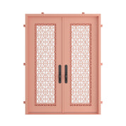 Contemporary double flat steel front door in Sunset Pink with minimalist steel design