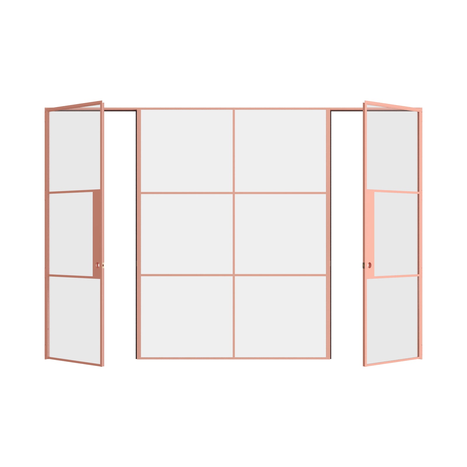 Pinkys Air 4 interior steel door, dual single, with a fixed middle panel, open