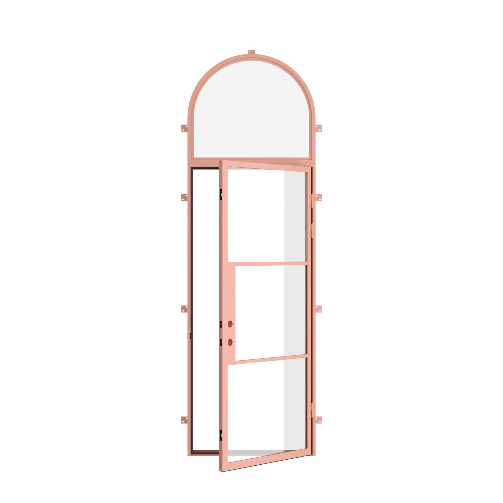 Pinkys Air 4 steel door, single, flat, with a full-arch top window, open