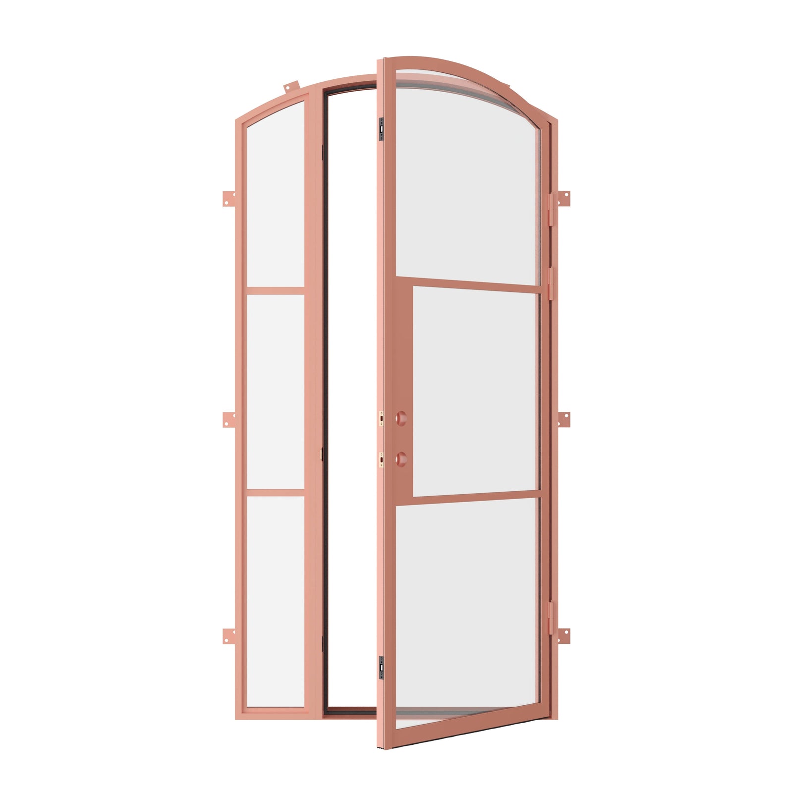 Pinkys Air 4 steel door, single, arch, with a right side window, open