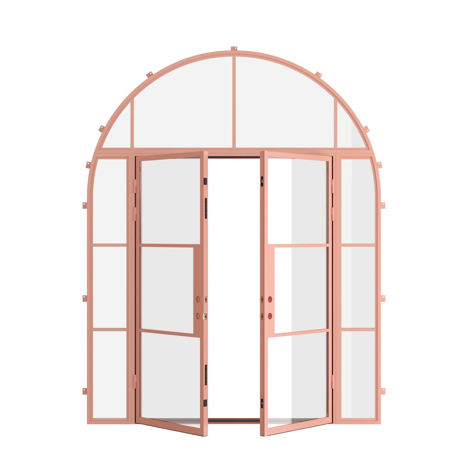 Pinkys Air 4 steel door, double, flat, with side windows, with a full-arch top window, open