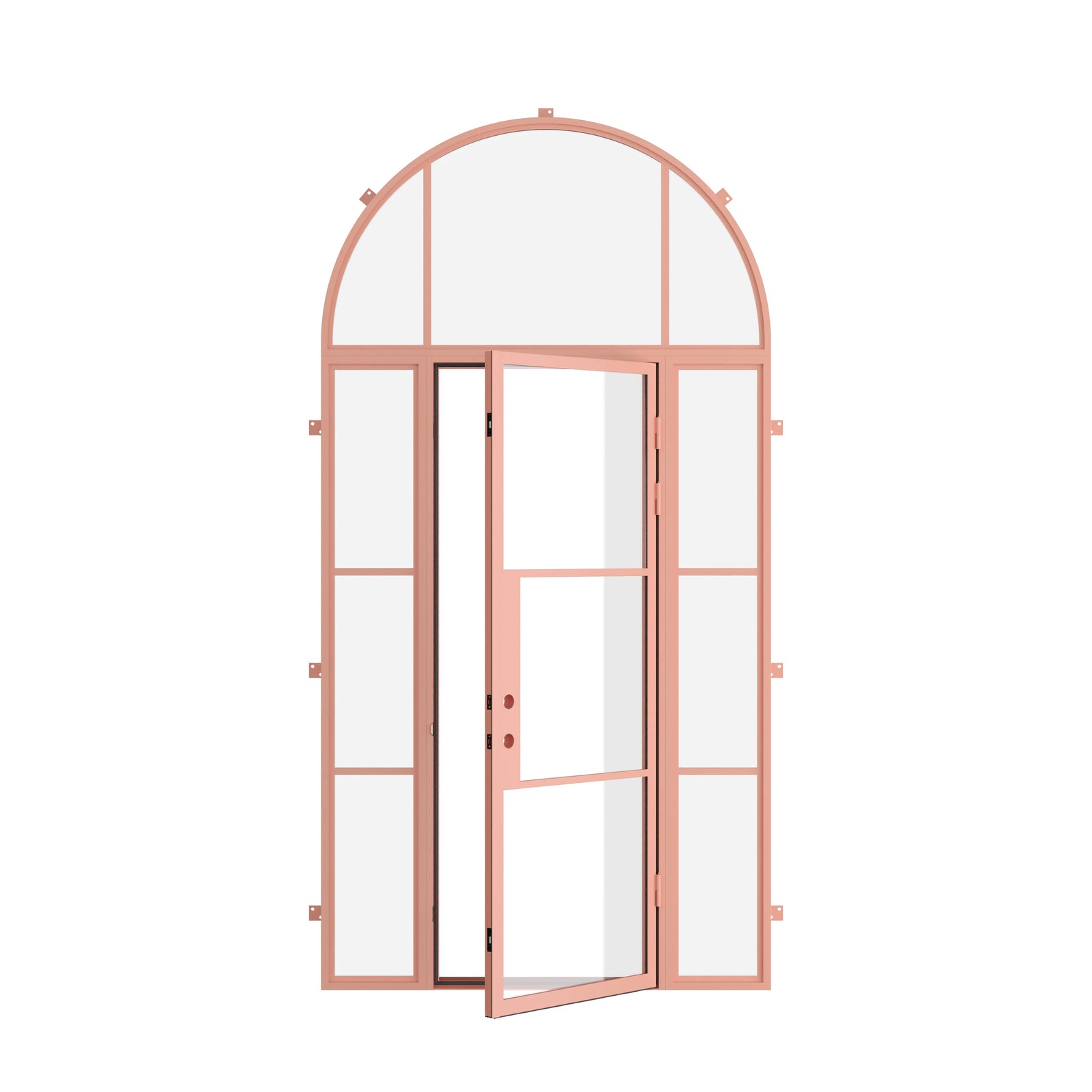 Pinkys Air 4 steel door, single, flat, with side windows, with a full-arch top window, open