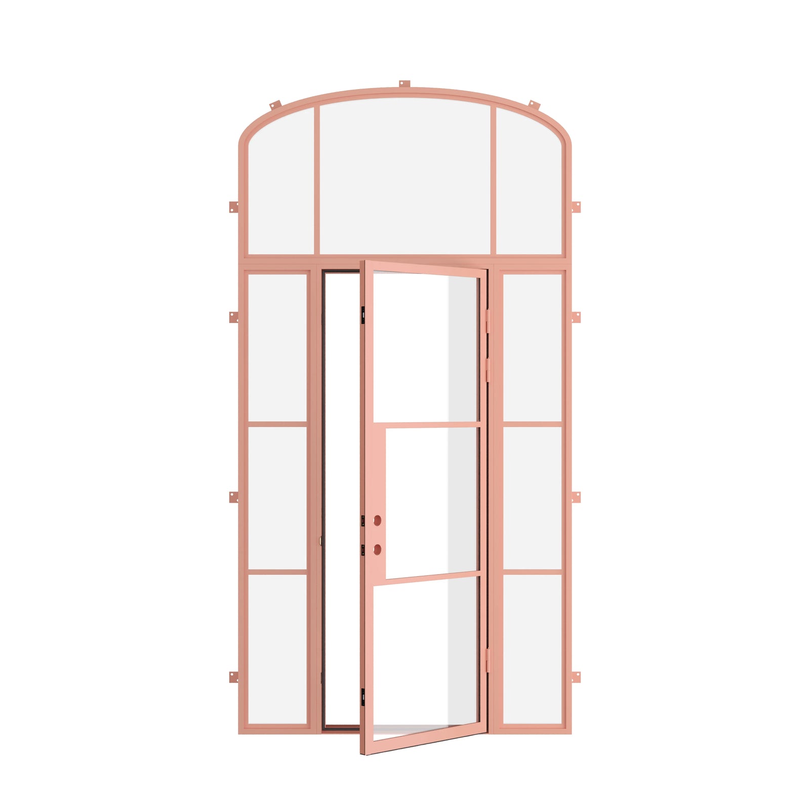 Pinkys Air 4 steel door, single, flat, with an arch top window, open