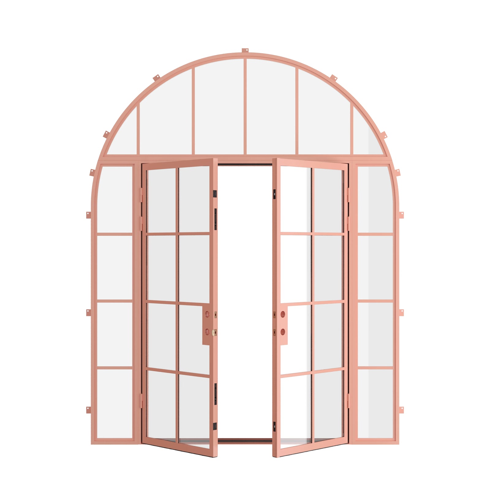 Pinkys Air 5 steel door, double, flat, with side windows, with a full-arch top window, open