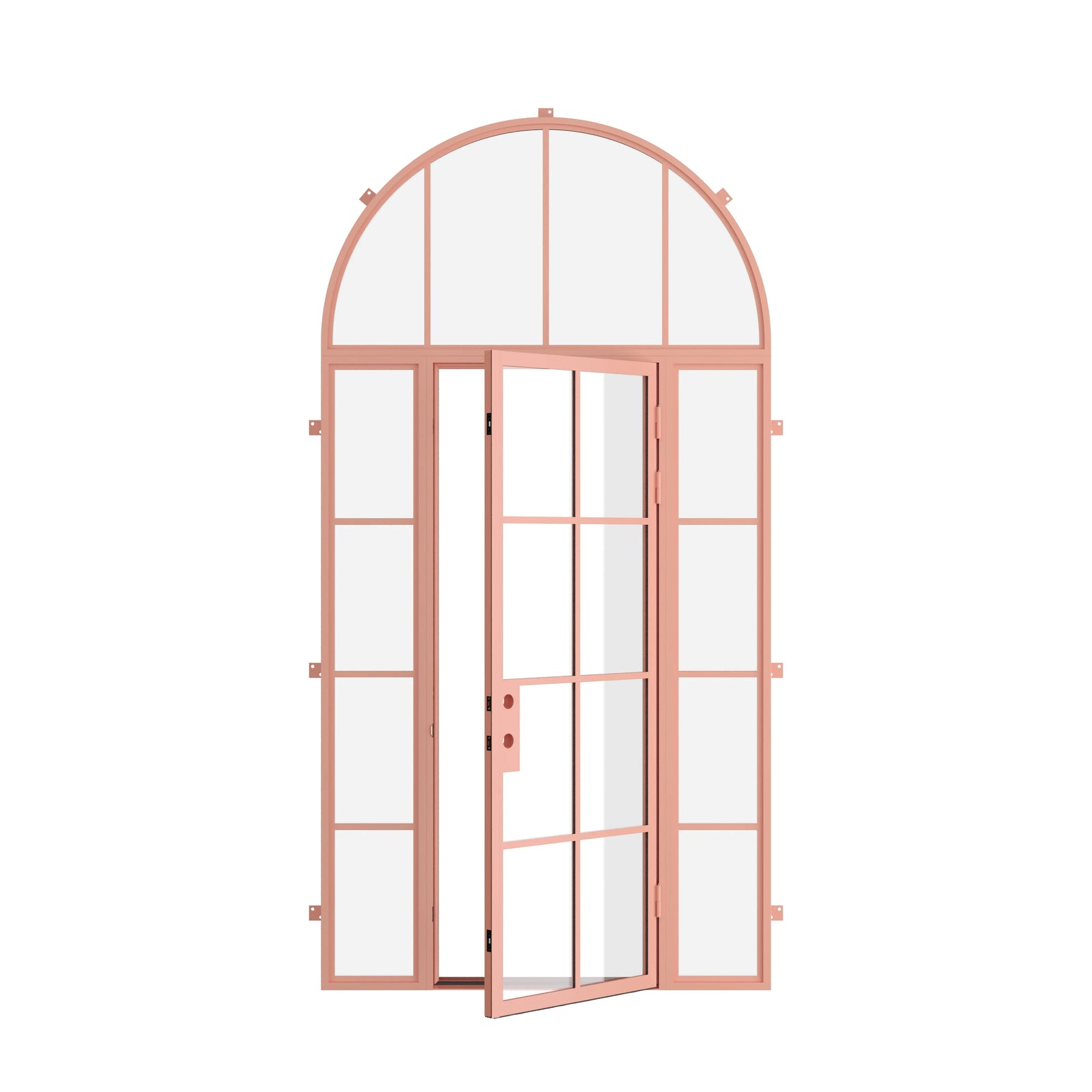 Pinkys Air 5 steel door, single, flat, with side windows, with a full-arch top window, open