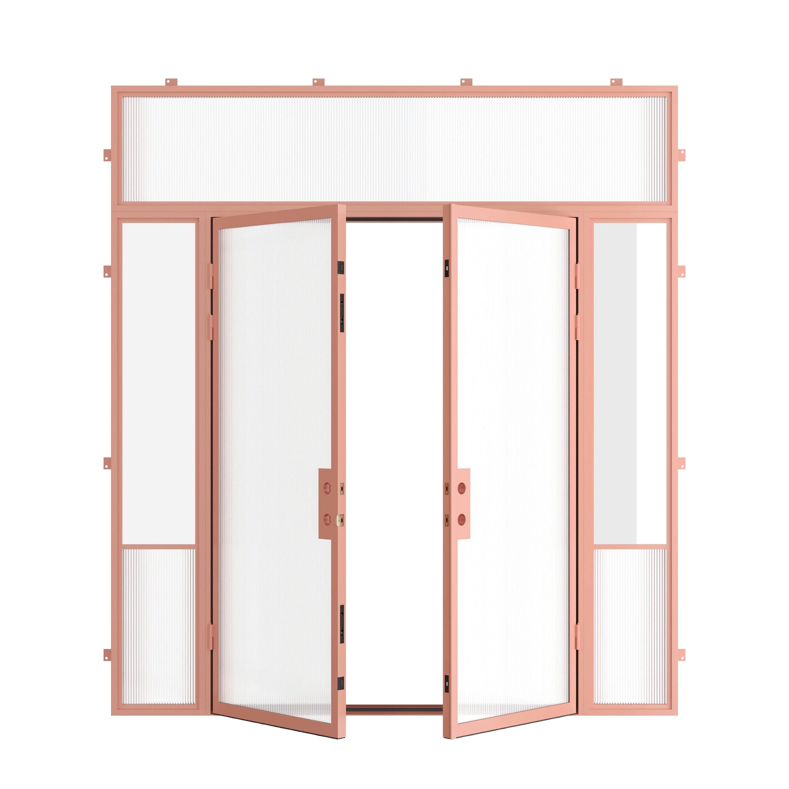 Pinkys Air Grand steel door, double, flat, with side windows, with a flat top window, open
