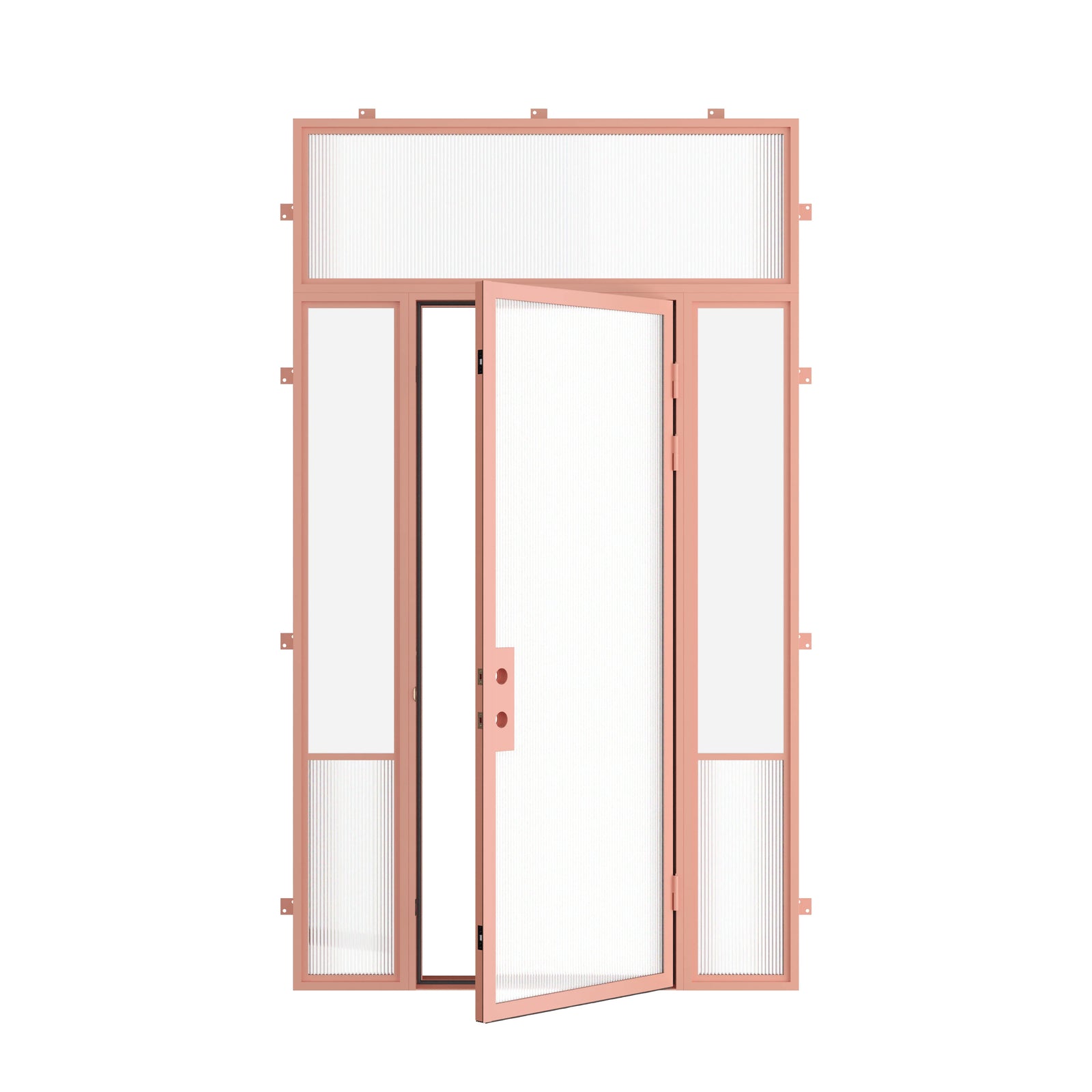 Pinkys Air Grand steel door, single, flat, with side windows, with a flat top window, open