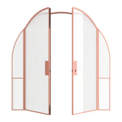 Air Grand interior double full arch steel doors with sidelights in sunset pink, OTTOSTUMM hot-rolled steel narrow frame construction