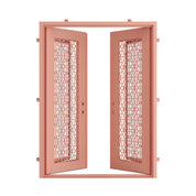 PINKYS double flat steel entry door in Sunset Pink with large architectural glass panels