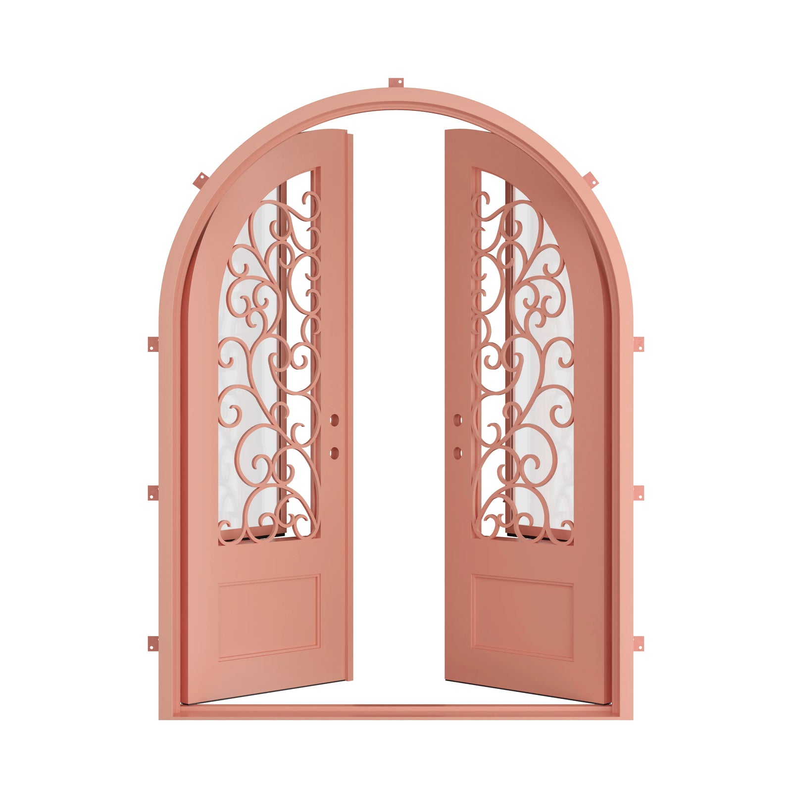 Pinkys Story steel door, double, full arch, open
