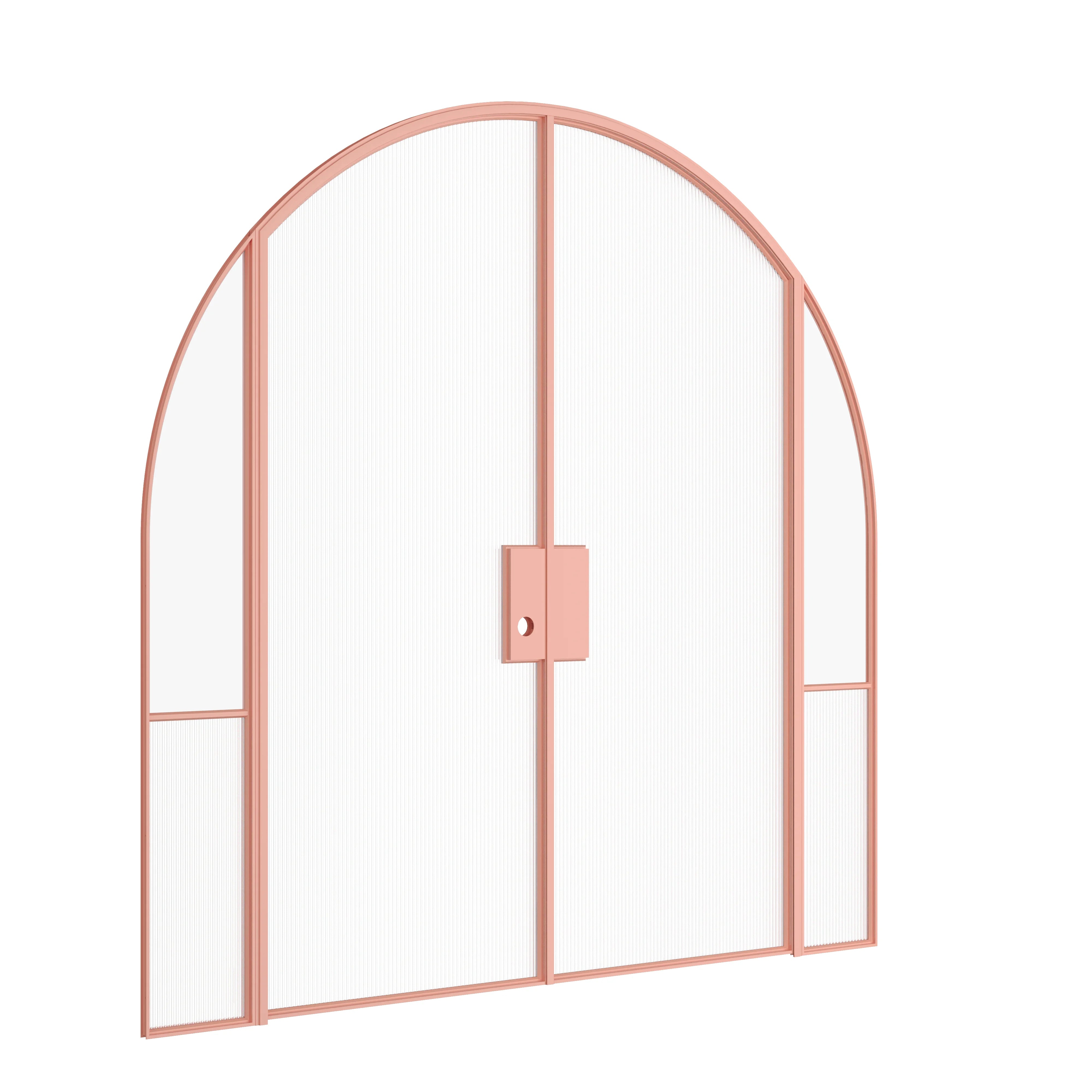 Air Grand interior pink double arch steel doors with sidelights, OTTOSTUMM hot-rolled steel slim sightlines and removable thresholds