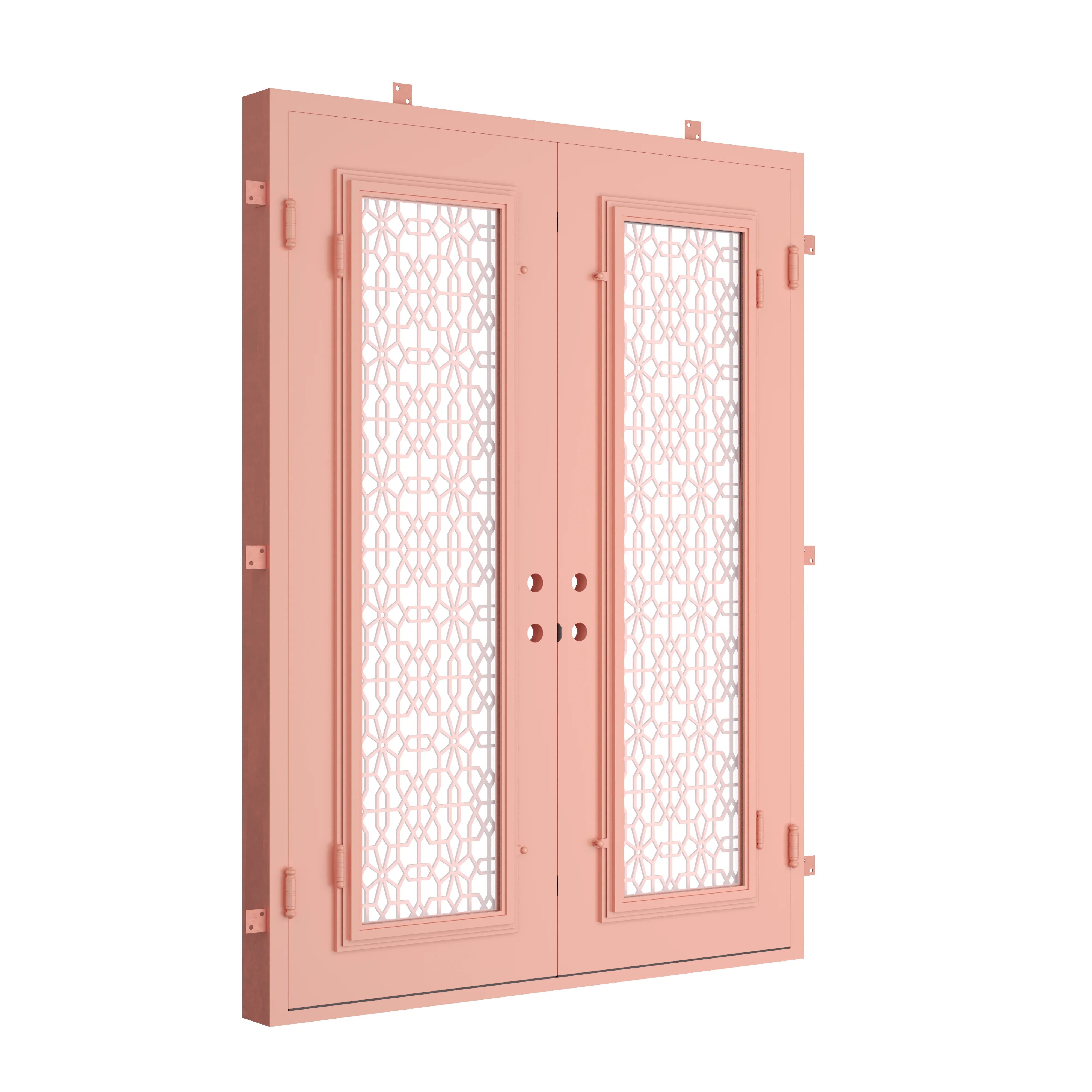 Modern double steel front door in Sunset Pink with slim steel sightlines