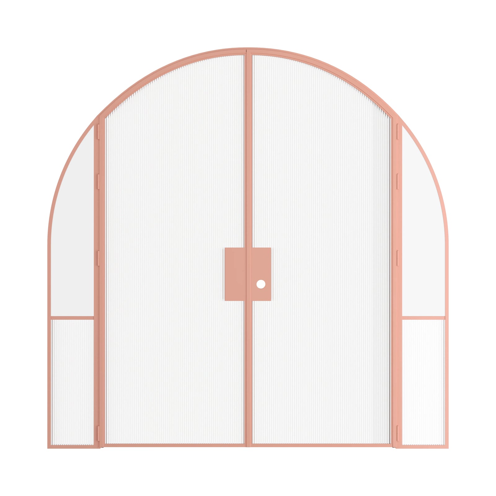 Air Grand interior double arch steel doors in sunset pink with sidelights, OTTOSTUMM hot-rolled steel frame system