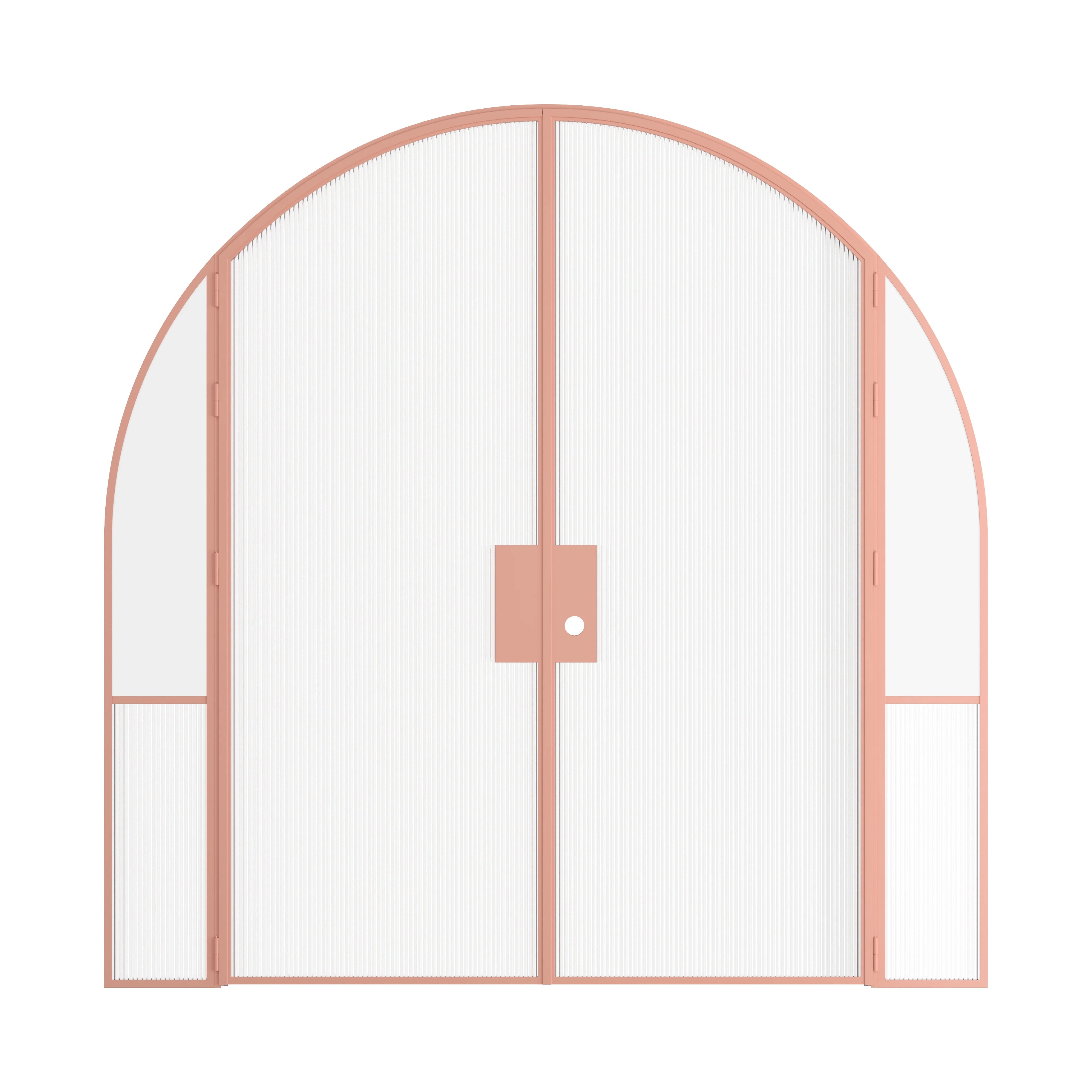 Air Grand interior double arch steel doors in sunset pink with sidelights, OTTOSTUMM hot-rolled steel frame system
