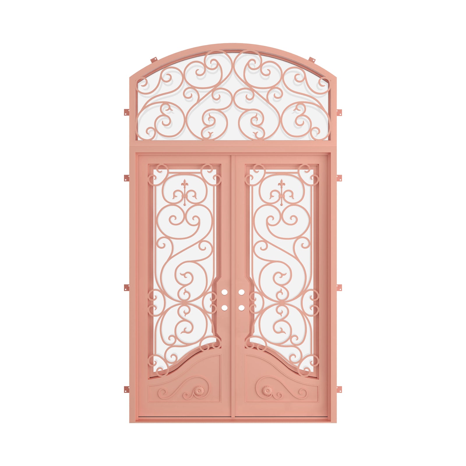 Pinkys Beverly steel door, double, flat, with an arch top window, closed