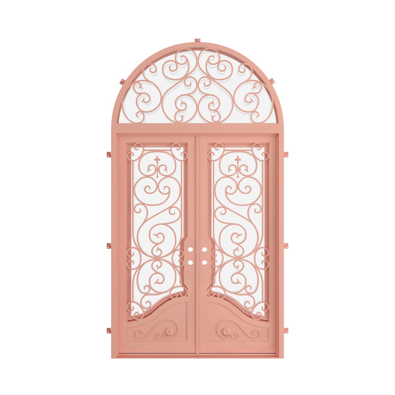 Pinkys Beverly steel door, double, flat, with a full-arch top window, closed