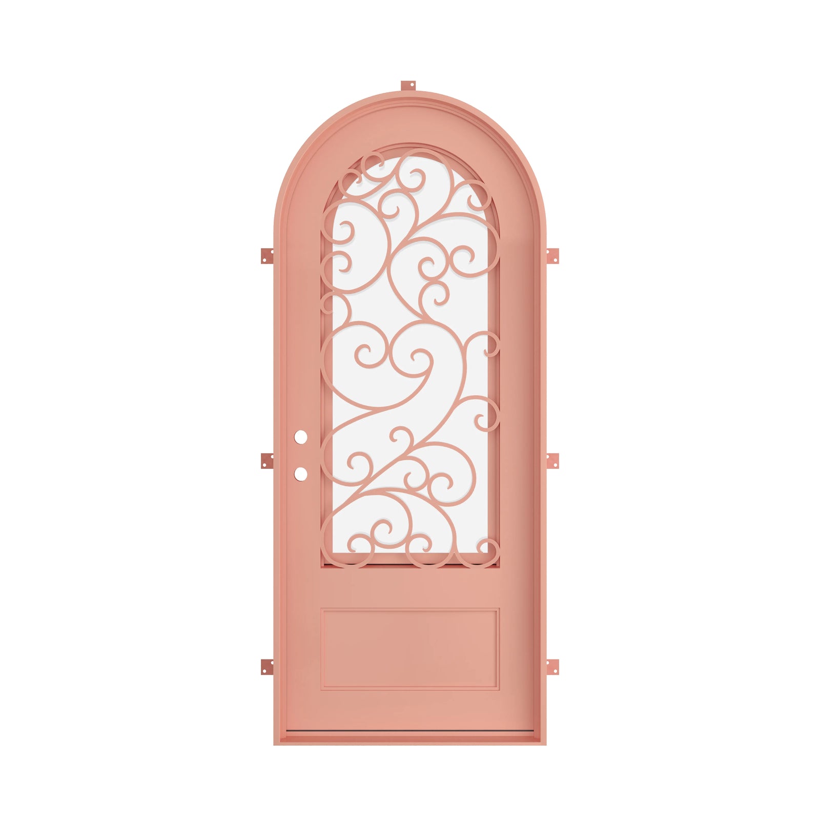 Pinkys Story steel door, single, full arch, closed