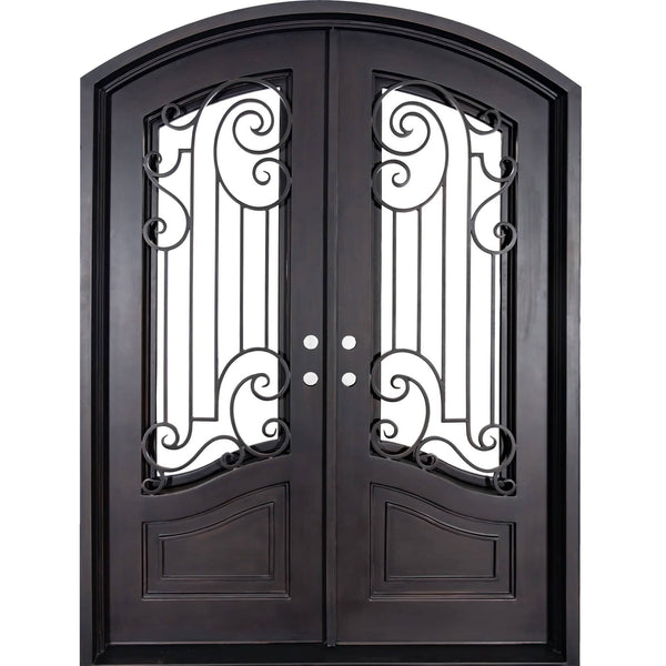 Piano double door in bronze shade with efficient glass and arch design.