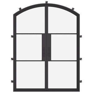 Black steel door with glass for front entryway with arch top