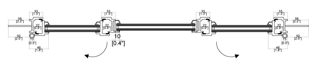 Cut Sheet for Dual Single Casement Steel Windows with Middle Fixed Panel Top View