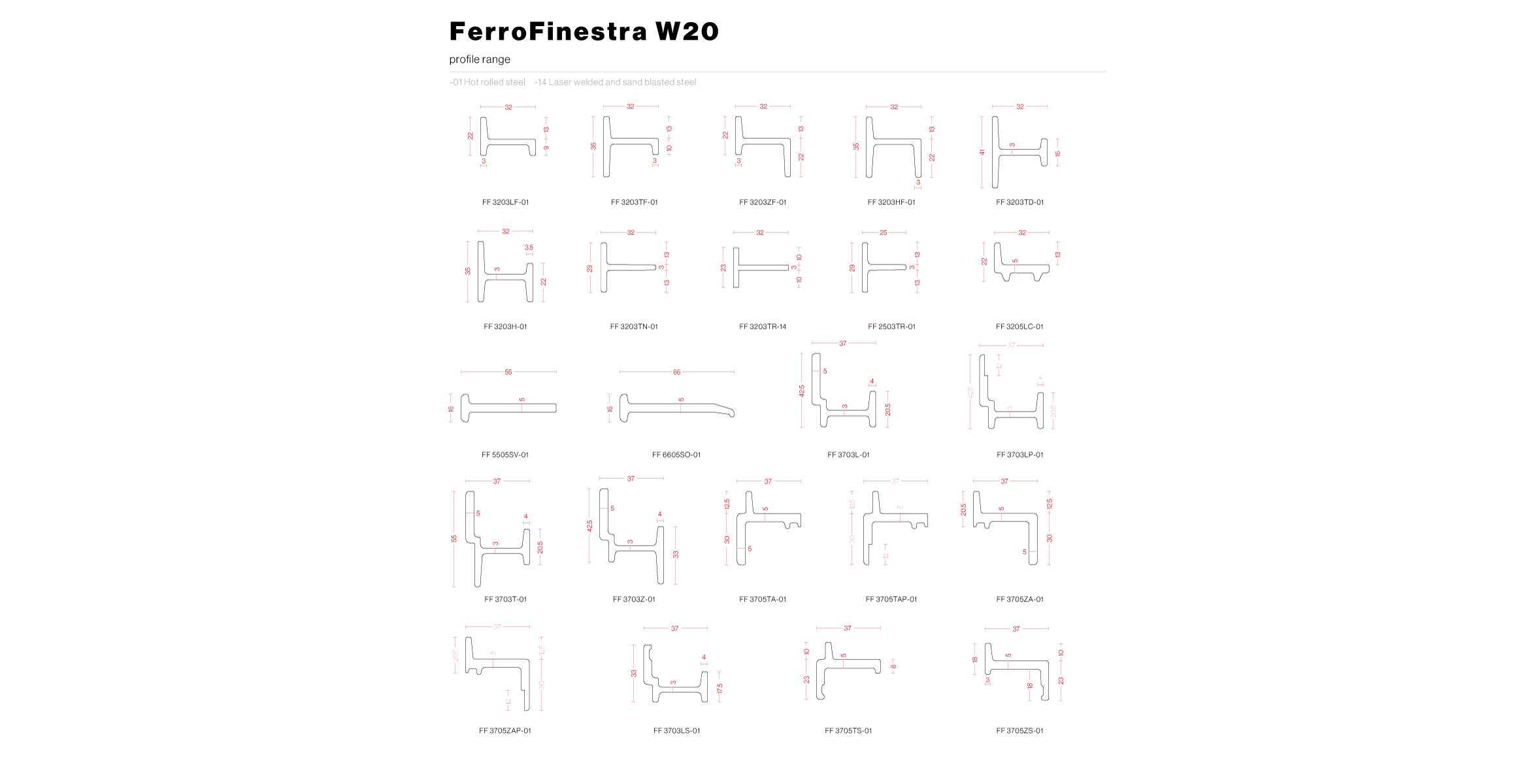technical drawings of ferro finestra w20 steel profiles from ottostumm