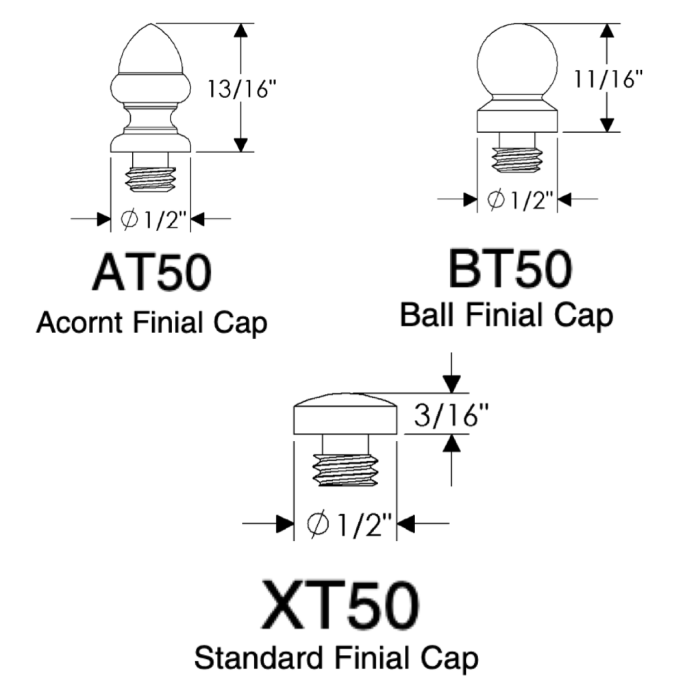 rocky mountain finial cap measurements