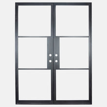 Load image into Gallery viewer, Black double opening steel door with 6 tempered glass held by dividers for Patio or entry door - PINKYS