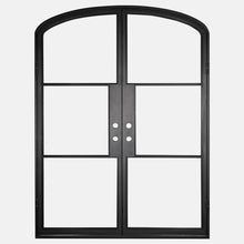 Load image into Gallery viewer, Mini Arched Black double opening steel door with 6 tempered glass held by dividers for Patio or entry door - PINKYS