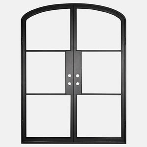 Mini Arched Black double opening steel door with 6 tempered glass held by dividers for Patio or entry door - PINKYS