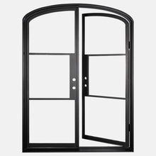 Load image into Gallery viewer, Mini Arched Black double opening steel door with 6 tempered glass held by dividers for Patio or entry door - PINKYS
