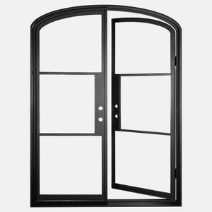 Mini Arched Black double opening steel door with 6 tempered glass held by dividers for Patio or entry door - PINKYS