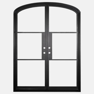 Mini Arched Black double opening steel door with 6 tempered glass held by dividers for Patio or entry door - PINKYS