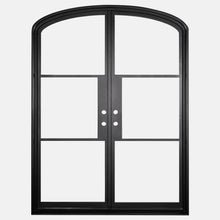 Load image into Gallery viewer, Mini Arched Black double opening steel door with 6 tempered glass held by dividers for Patio or entry door - PINKYS
