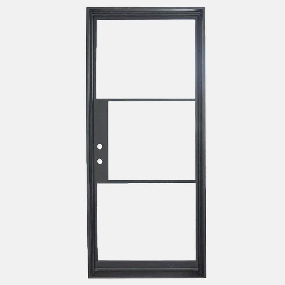 single opening steel door with 3 tempered glass panes held by dividers for Patio or entry door - PINKYS