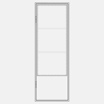 Diagram of PINKYS Air Pantry single flat steel interior door with simple horizontal bars results in the perfect combination of classic and contemporary used as entry doors, patio and french doors, back or side steel doors, and even as steel room dividers.