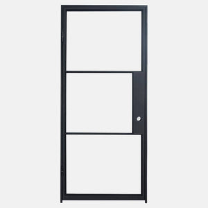 Single Flat Black Steel Door with Removable Threshold for entry doors, patio and french doors. Comes with Polyurethane dual foam weather stripping inside each frame, and 3 tempered single pane glass on each door - PINKYS