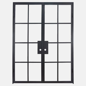 Double Flat Black Steel Door with Removable Threshold for entry doors, patio and french doors. Comes with Polyurethane dual foam weather stripping inside each frame, and 8 tempered single pane glass on each door - PINKYS