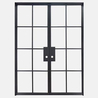 Double Flat Black Steel Door with Removable Threshold for entry doors, patio and french doors. Comes with Polyurethane dual foam weather stripping inside each frame, and 8 tempered single pane glass on each door - PINKYS