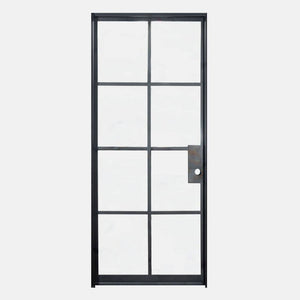 Single Flat Black Steel Door with Removable Threshold for entry doors, patio and french doors. Comes with Polyurethane dual foam weather stripping inside each frame, and 8 tempered single pane glass on each door - PINKYS