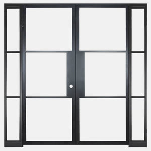 PINKYS Air 4 Interior Double flat Top black steel door w/ Sidelights