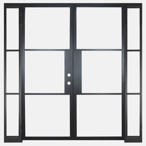 PINKYS Air 4 Interior Double flat Top black steel door w/ Sidelights