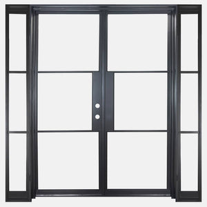 PINKYS Air 4 Interior Double flat Top black steel door w/ Sidelights