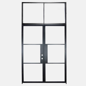 PINKYS Air 4 Interior Flat Top Black Steel Door w/ Flat top Transom with Removable Threshold