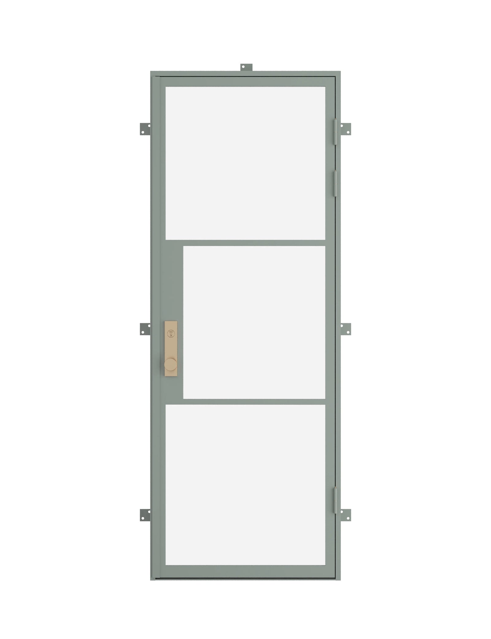 single flat steel entry door in Montecito Mint finish