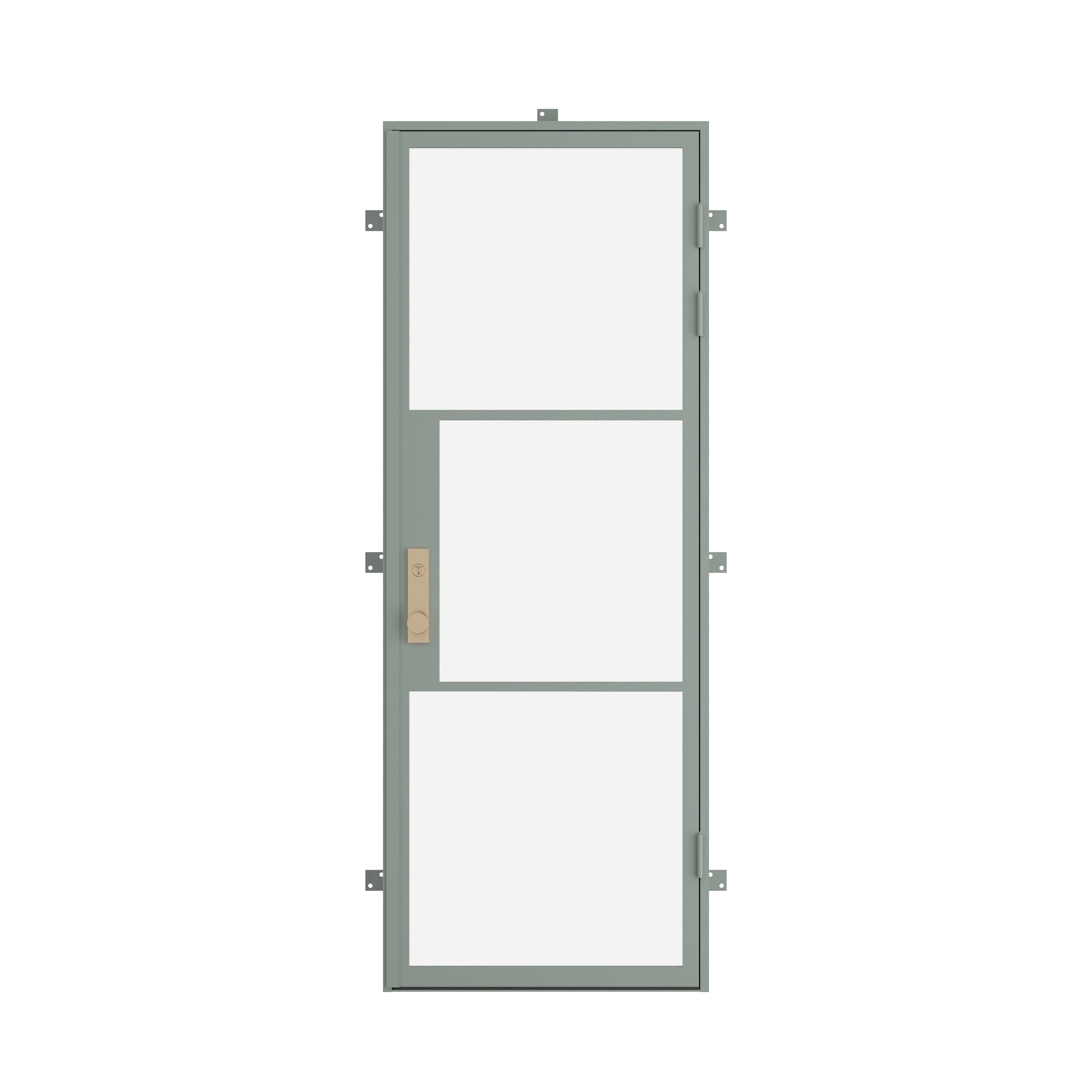 single flat steel entry door in Montecito Mint finish