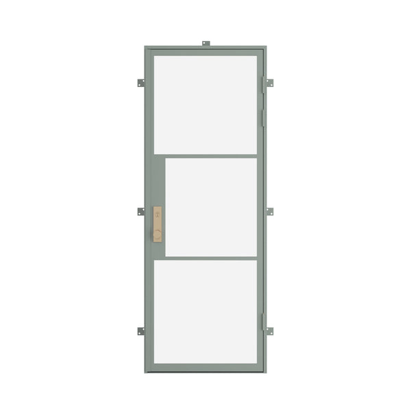 single flat steel entry door in Montecito Mint finish