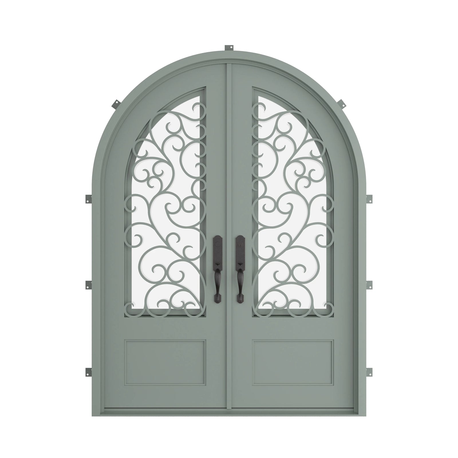 Pinkys Story steel door, double, full arch, closed